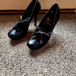 GUCCI LEATHER AND SUEDE BLACK HIGH HEELS